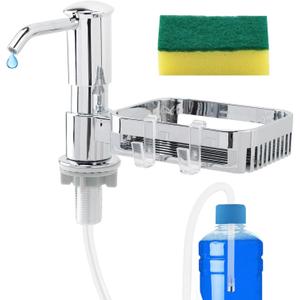 Soap Dispenser Pump for Kitchen Sink, Built in Sink Soap Dispenser Pump with Sponge Holder, Under Counter Dishsoap-Pump Head with 39 Extension Tube Kit(Color:Silver)