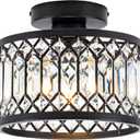 Rpzloila Crystal Ceiling Light Fixture, Modern Semi Flush Mount Ceiling Light,Crystal Chandelier for Kitchen Bedroom Bathroom Entryway Black (Bulb not Included)
