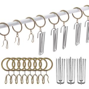 120 Pcs 1.5 Inch - 38mm Antique Brass Metal Drapery Curtain Rings Curtain Hanging Rings and Stainless Steel 4 Prongs Pinch Pleat Hook with Drapery Curtain Pin-on Hooks Pins for Bathroom, Living
