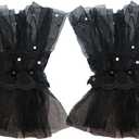 2 x Short Lace Fingerless Gloves,mesh gothic Black Hand Sleeve, Vintage Sexy Wedding Cuffs for Women Masquerade Halloween Party (Black)