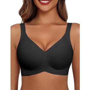Avidlove Bras for Women Seamless Bra Full Coverage T Shirt Bralettes V Neck Wireless Bra Comfortable Brassiere, L, Black