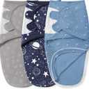 Unnivoll Baby Swaddles for Newborns with Zipper, 100% Cotton Newborn Swaddle Sack, 3 Pack Baby Swaddles 3-6 Months Swaddle Sleep Sack for Newborn Baby Boy Girl Blue Planet