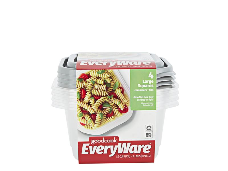4 pcs GoodCook EveryWare Large Square Food Storage Containers, 1.2L