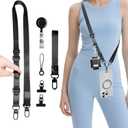 Cell Phone Lanyard Crossbody Teacher -1 Adjustable Phone Strap Anti-theft with 2 Mini Swivel Metal Tether Tabs & 3 Metal Spring D Rings for Hanging Keys/Wallet, 1 Wrist Strap, 1 Retractable Badge Reel