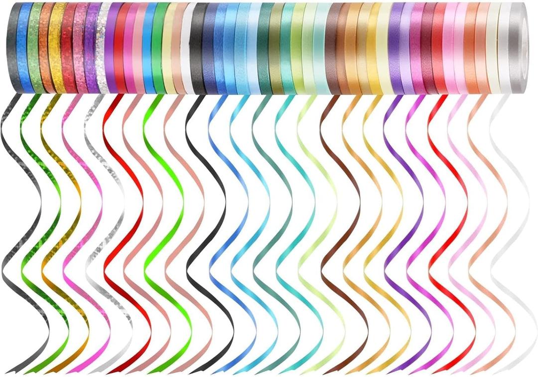 48 Rolls Curling Balloon String Roll Ribbons, 48 Colors 5mm 11 Yards Gift Wrapping Ribbons for Art Crafts Bows Wedding Party Florist