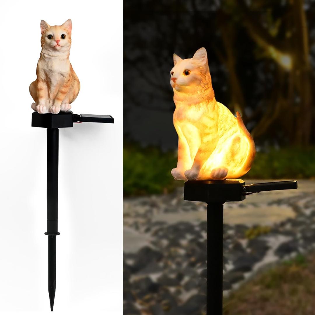 Cat Solar Light Ornaments Garden Decor Outdoor Lawn Decorations Cute Animal Stake Patio Yard Statue Waterproof Tabby Gifts for Lovers (Kitty figure)