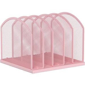 5-Section Vertical Desktop Organizer, 5-Section Mesh File Folder Stand Sorter for Office Home Classroom Organization (1, Pink)