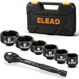 7-Piece Oil Filter Socket Wrench Set, 3/8'' Drive Oil Filter Cap Removal Tool, Oil-change Kit with 3/8'' Drive Ratchet Wrench Handle, Low Profile Filters Socket Set Compatible with Toyota BMW Honda