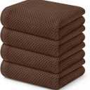 Kitinjoy 100% Cotton Waffle Weave Kitchen Hand Towels (13 X 28 Inches, Coffee), 4-Pack Super Soft and Absorbent Dish Towel for Drying Dishes