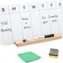 Desktop Glass Weekly Whiteboard with Detachable Wood Stand Weekly Dry Erase Board Weekly Calendar Whiteboard Weekly Planner to Do List White Board Desk Planner 11.8x5.86" for Office, Home, School