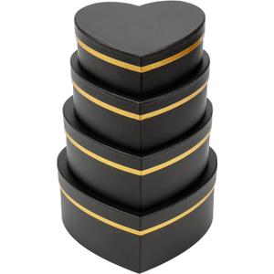 Oairse Black Gift Boxes with Lids for Present Heart Shaped Flower Boxes for Arrangements Set of 4 Floral Gift Boxes for Bridesmaid, Proposal, Wedding, Birthday, Baby Showers