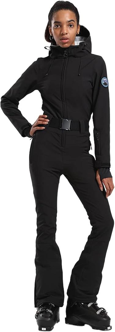 GSOU SNOW Ski Suit Women Snowsuit Slim One Piece Jumpsuit Snow Jackets Waterproof Winter Windproof Outdoor Sports Warm (X-Small, All Black)