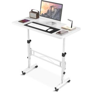Small Standing Desk Adjustable Height, Mobile Stand Up Desk with Wheels, 32 Inch Portable Rolling Desks for Walking Pad Treadmill White