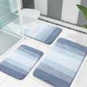 OLANLY Bathroom Rugs Sets 3 Piece, Soft Absorbent Microfiber Bath Mats and U-Shaped Contour Toilet Rug, Plush Shaggy Bath Mat Set for Bathroom (30"x20"+24"x16"+24"x20", Blue), 30" x 20" + 24" x 16" + U24" x 20"