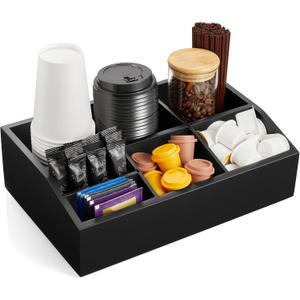 Black Coffee Station Organizer for Countertop, Coffee Bar Accessories and Organizer, Coffee Pod Holder Storage Basket for K Cup Sugar Tea
