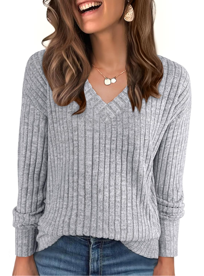 Long Sleeve Shirts for Women V Neck Casual Fall Tops Loose Fit Lightweight Sweaters Tunic Fashion 2025 Clothes, Size S