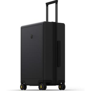 LEVEL8 Large Suitcase with Wheels, Checked Luggage, Lightweight Luminous Textured Tsa Approved Medium Hardside Large Luggages, 24 Inch, Black