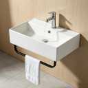 Wall Mounted Ceramic Vessel Sink White with Towel Rack and Overflow, Modern Above Counter Bathroom Vanity Sink Large Rectangular Porcelain Art Wash Basin for Rvs, Restroom, 21.8 inches x 12.4 inches x 5.3 inches