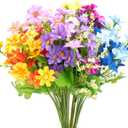 6 Bundles Outdoor Artificial Flowers for Decoration,Silk Flowers UV Resistant Fake Flowers No Fade Faux Flowers Bouquet Hanging Plants for Indoor Outside Farmhouse Home Garden Rainbow Daisy Mums
