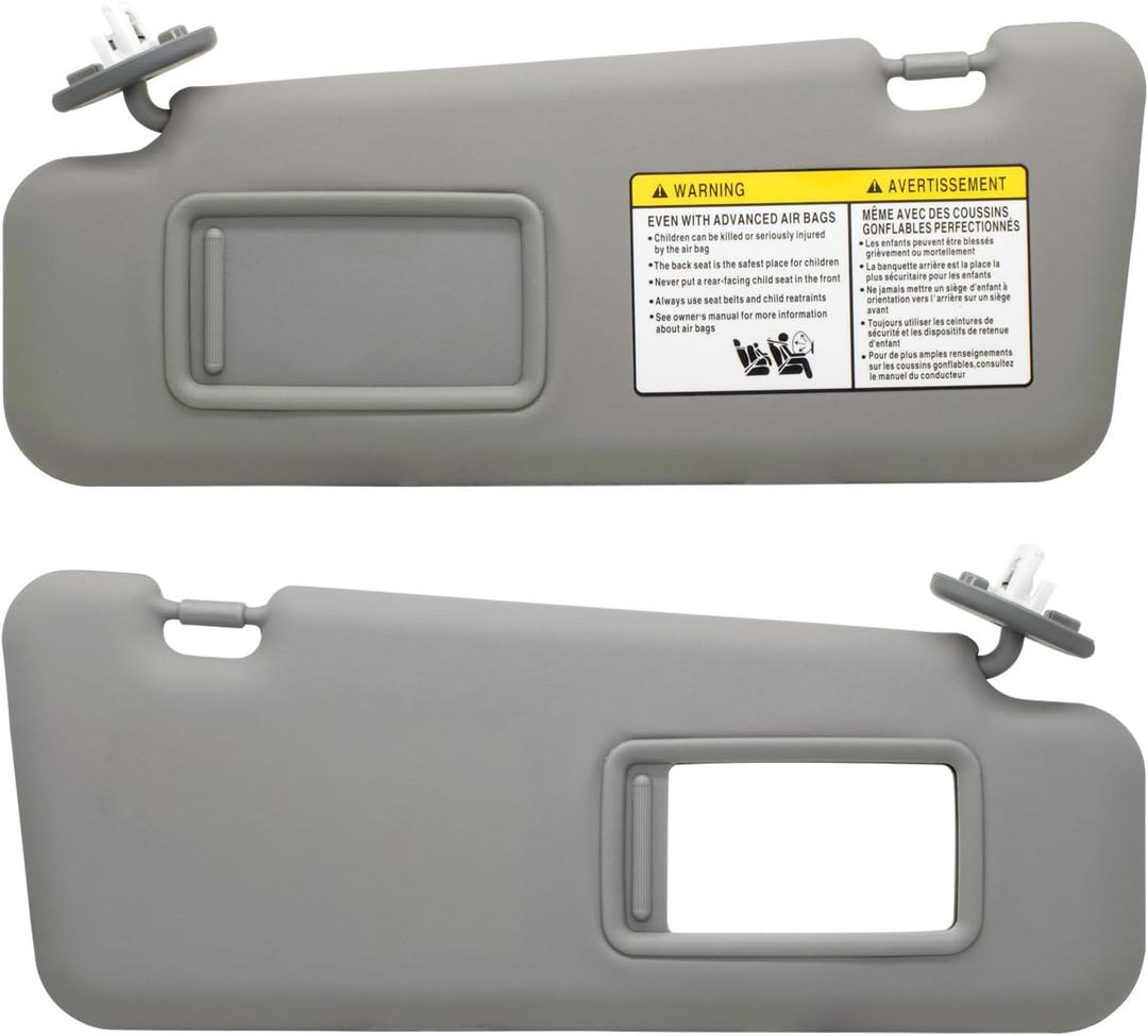 Driver Left & Passenger Right Side Sun Visor Replacement Compatible with Toyota Highlander 2008 2009 2010 2011 2012 2013 Replaces# 74320-48500-B0 74320-0E050-B0 Color Gray