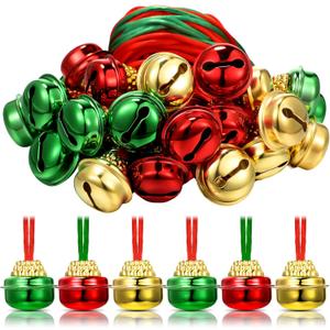30 Pcs Christmas Bell Necklaces Red Green Gold Christmas Holiday Necklaces Christmas Hanging Bells Crafts for Xmas Holiday Party Supplies Favors Decorations Accessories Stocking Stuffers