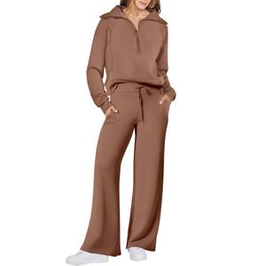 ANRABESS Women 2 Piece Outfits 2025 Fall Fashion Airport Wide Leg Pants Lounge Set Leisure Travel Vacation Clothes Sweatsuits Medium