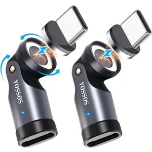 USB C Magnetic Adapter 240W[2 Pack] 90 Degree Type C Magnetic Charging Cable Right Angle 180 & 360 Degree Rotating Connector Tips for Phone Pad Samsung LG Google