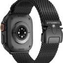 torbollo Compatible with Apple Watch Band for Men, Milanese Mesh Loop for Apple Watch Ultra 2/Ultra 49mm, Series 10 46mm, 9/8/7 45mm, SE2/SE/6/5/4 44mm, 3/2/1 42mm Parachute-style Buckle (Black)