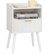 AWASEN White Nightstand, Modern Bedside Table with Fluted Drawers, Small Night Stand Bed Side Table with Solid Wood for Living Room, Bedroom, Office and Small Space (White)