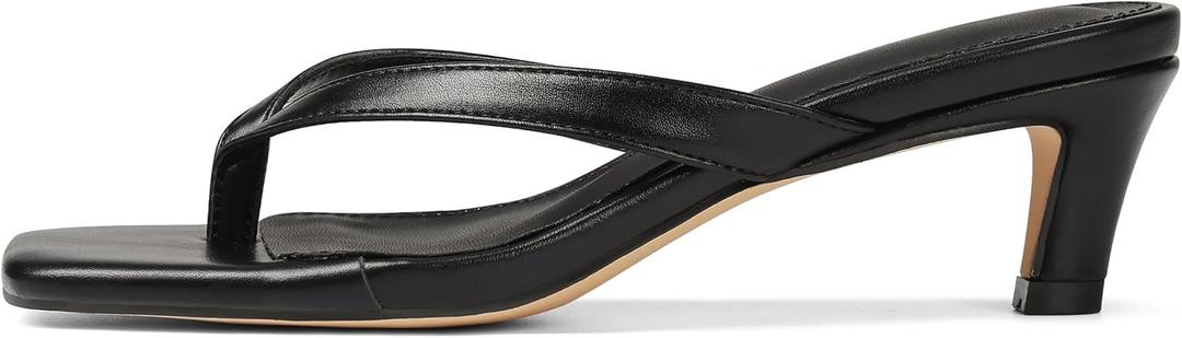 Uacllcau Kitten Heels Sandals for Women Square Open Toe Flip Flops Strappy Heels for Women Sandals Slides (Black) 8