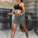 Women's Workout Running Shorts with Deep Pockets High Waisted Tummy Control Yoga Gym Spandex Biker Short Pants (Gray, M)