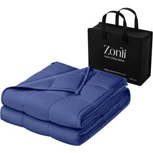 ZonLi Weighted Blanket for Adults(48"x72",12lbs, Blue) Twin Size High Breathability Cooling Heavy Blanket, Soft Material with Premium Glass Beads,All-Season