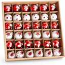 Joiedomi 36 Pcs Christmas Mini Ball Ornament Set, Metalic Glass Small Balls with Glitter Prints & Rope Hangers, Hanging Miniature Ornaments for Christmas Tree, Xmas Glass Party Decor (Red & White)