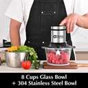 Kitchen in the box Food Processor, Electric Meat Grinder & Food Chopper with 400W Powerful Veggie Chopper-2 Bowls8 Cup+8 Cup & 2 Bi-Level Blades for Meat/Fish/Vegetable/Baby FoodBlack Button