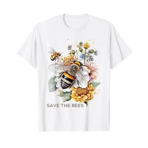 Save The Bees on Flowers Pollinators Love Bees T-Shirt, Size M