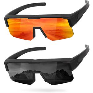 GRFISIA Polarized Fit Over Glasses Sunglasses for Men Women, UV Protection Sports Wrap Around for Driving Cycling Fishing (2pcs Black Frame/Black Lens+black Frame/Red Mirror)