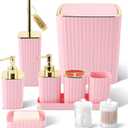 XLHOMO Pink Bathroom Accessories Set - Gorgeous Bathroom Set, 10PC Bathroom Accessory Set, Toilet Brush, Trash Can, Qtip Holder & Soap Dispenser