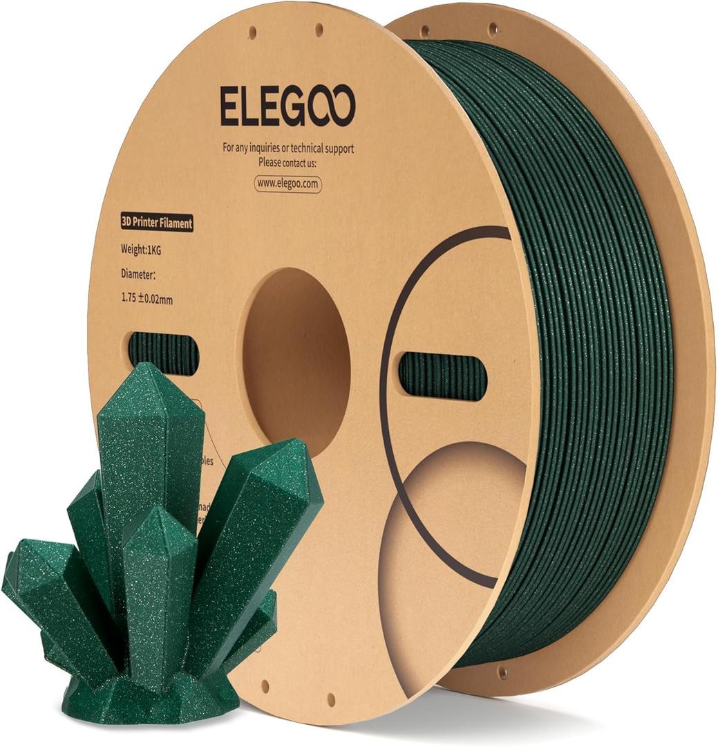 ELEGOO PLA Filament 1.75mm Sparkle Green 1KG, Glitter Twinkling 3D Printer Filament Dimensional Accuracy +/- 0.02mm, 1kg Spool(2.2lbs) Fits for Most FDM 3D Printers