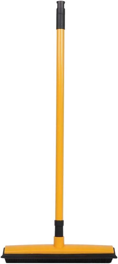 Pet Hair Sweeper, Rubber Broom Pet Hair Lint Removal Device with Telescopic Bristles Sweep Cleaner 27 to 47 Inches Adjustable Length Rubber Bristles TPE Scraper for Carpet Tile Hardwood Linoleum (Yellow)
