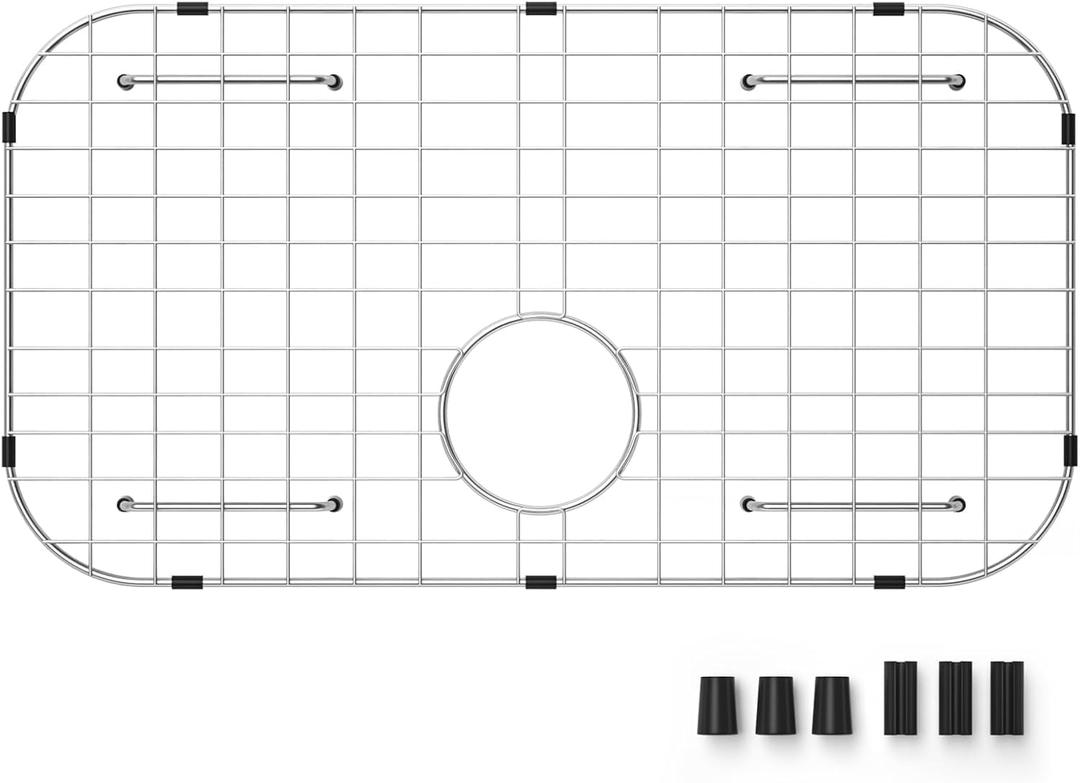 Kitchen Sink Grid and Sink Protectors 26-1/16" x 14-1/16"- Rear Drain, Round 26-1/16" x 14-1/16"