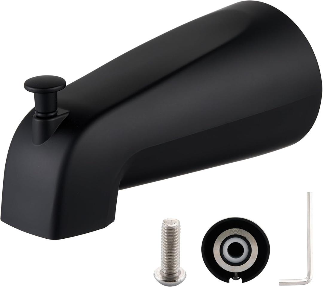 Bathroom Tub Spout Plastic Non-Metallic Fits 4 Inch Reach Wall Front Mount Slip-on Tub Spout with 1/2'' Copper Water Tube with Hex Wrench, Matte Black (1 Pack)