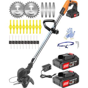 Electric Weed Wacker Eater Cordless, 21V Battery Powered Weed Wacker Eater with 2X 2.0Ah Battery Operated and Charger, 3 Types 26Pcs Blade, Lightweight Weed Trimmer/Brush Cutter/Edger for Garden Yard