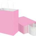Toovip 50 Pack 8x4.75x10 Inch Medium Light Pink Kraft Paper Bags with Handles Bulk, Gift Bags for Birthday Party Favors Retail Grocery Shopping Business Goody Craft Merchandise Take Out Sacks