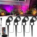 Landscape Lighting, 24W RGB Spot Lights Outdoor for Yard with Transformer & Remote 12 Colors and 19 Modes Outdoor Lights for House Lawn Tree Flag Garden Driveway Backyard Fence Plant, 4 Pack