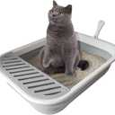 Senior Cat Litter Boxes, Collapsible Open Low Entry Cat Litter Pan with Scoop Travel Kitten Potty Foldable Pet Toilet for Sick Disabled Older Elderly Cats Grey 20.9x15.7x5.7 inch