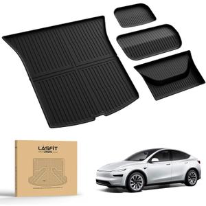 LASFIT Trunk Mats for Tesla Model Y Juniper 2025/2026 Cargo Liners Car Accessories, Custom Fit TPE All Weather Trunk Liners Frunk Rear Sub Trunk Mats Set 4PCS