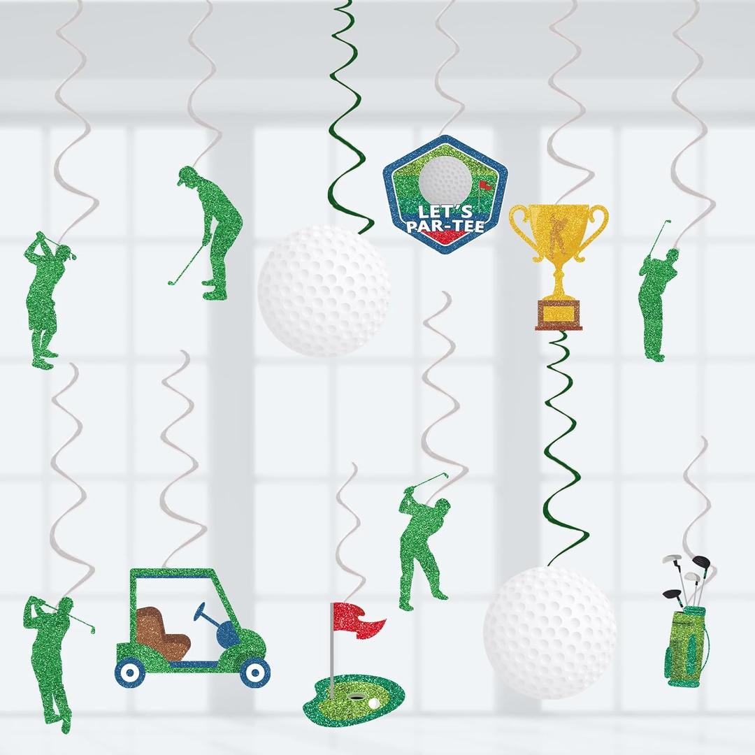 Golf Party Decorations Golf Birthday Hanging Swirls, Assembled and Ready to Use, Let's Partee Party Decor Supplies Boys Hanging Swirl Party Streamers 24pcs Golf Sports Themed Party Decor Banner