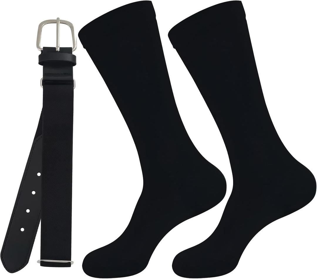 2 x Teen Youth Baseball Socks Boys Teens Softball Socks and Belt Set for Baseball,Soccer.(1 Sock with 1 Belt). (White, S)