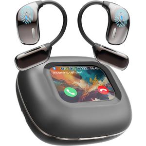 AI Translation Earbuds Real Time 144 Languages, LCD Touch Screen Open Ear Wireless Bluetooth Translator Earbuds, Audifonos Traductores Ingls Espaol, with APP Translating Device (Black)