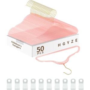 HGYZE Kids Hangers, Plastic Baby Clothes Hanger 50pcs Toddler Hangers, ClearPink Sparkling Hangar with Gold Glitter for Girl Nursery Children Coat Sweater, Small Hanger for Infant Newborn Closet